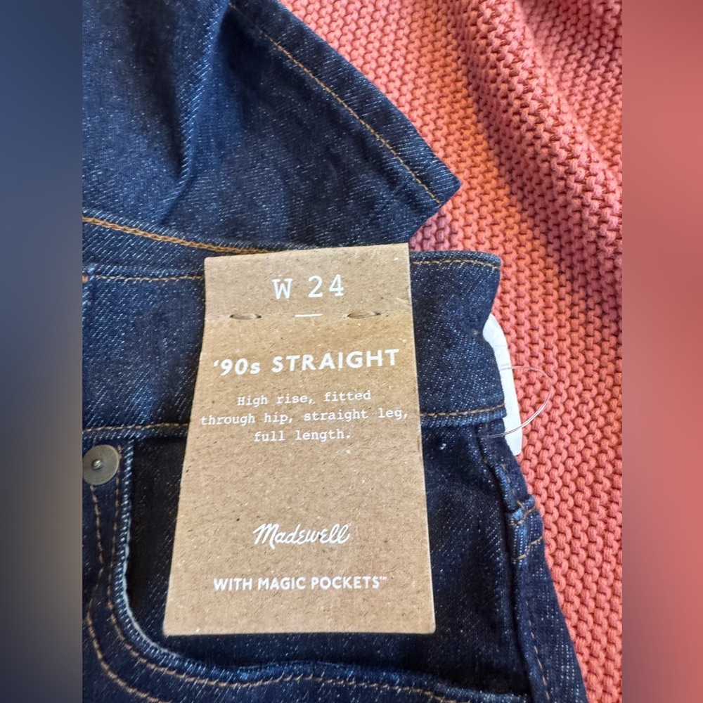 Madewell Dark Indigo Denim Jeans with Contrast Stitching 90s straight 24 nwt